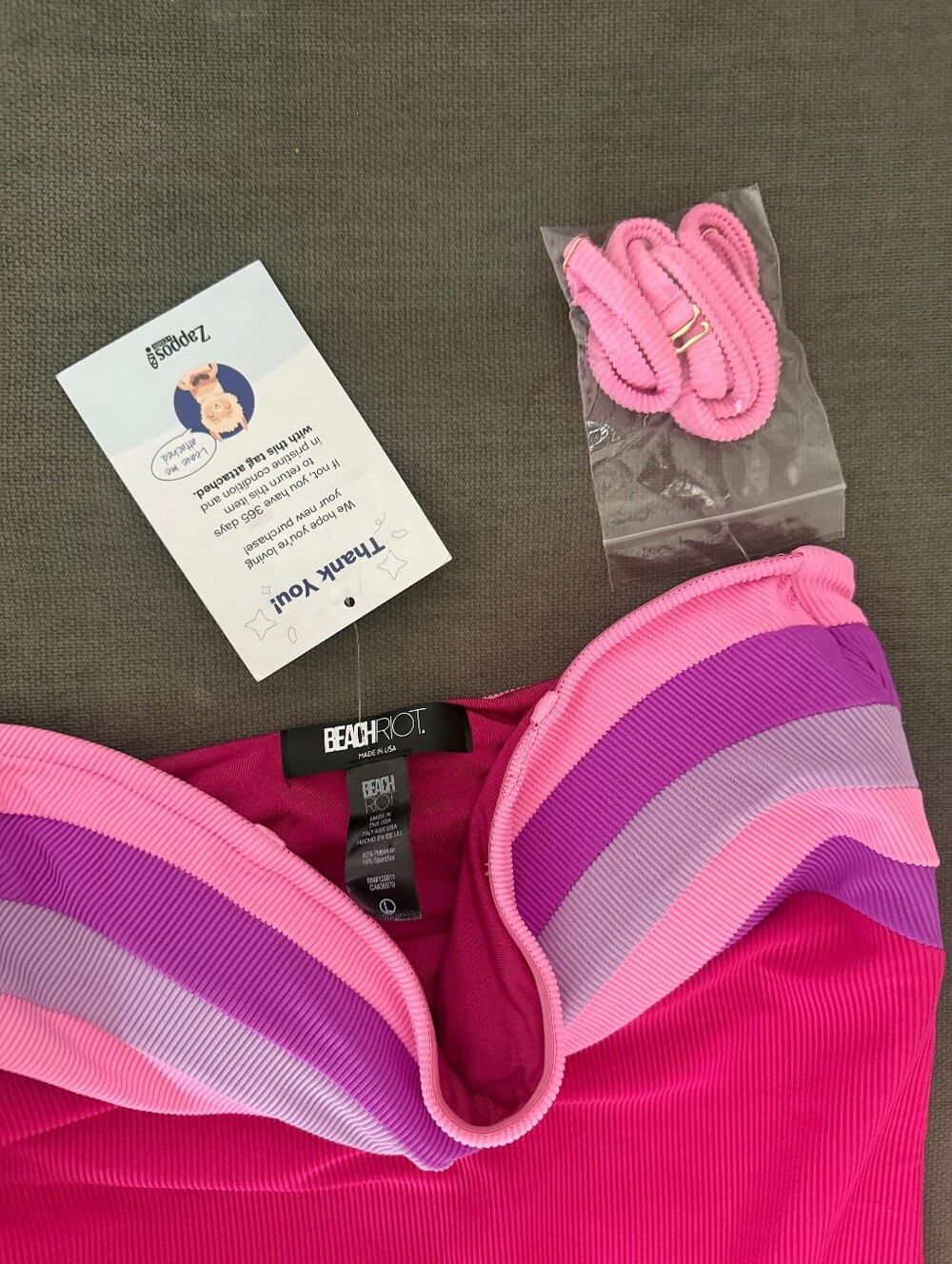 Beach Riot Jessa One-Piece Raspberry Colorblock Striped Bandeau Swimsuit - Picture 6 of 6
